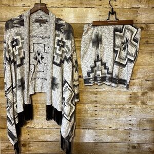 Double D Ranch Cross/Fringe cardigan and skirt set size Large